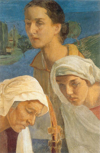 14_cappella_Cesare Ferro Milone_Le tre Marie_1932_fresco-secco su tavole di cotto_49x73cm